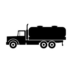 Tanker truck icon. Black silhouette. Side view. Vector graphic illustration. Isolated object on a white background. Isolate.