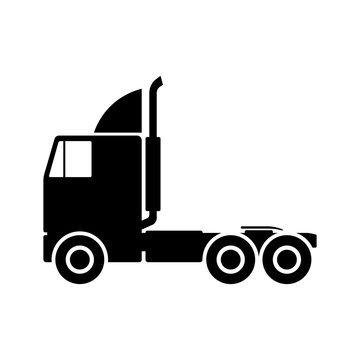 Truck tractor icon. Black silhouette. Side view. Without a semitrailer. Vector graphic illustration. Isolated object on a white background. Isolate.
