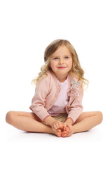Little cute girl on a white background