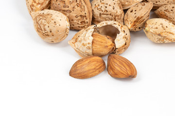 Almond seeds on a white background