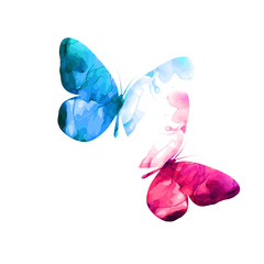 blue and pink butterflies. Abstract mosaic of butterflies. Mixed media. Vector illustration