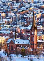 Church in Sundsvall photographed from high altitude