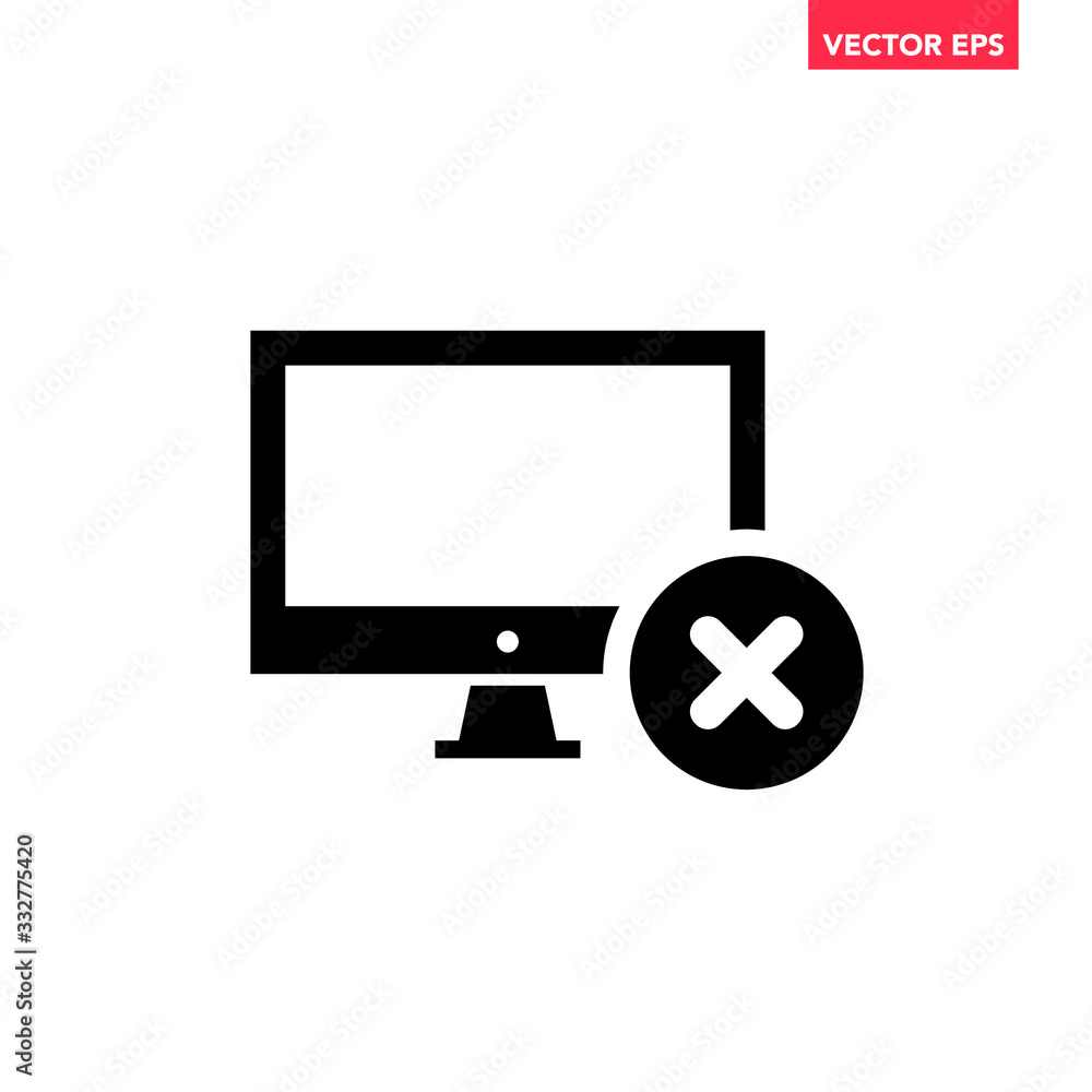 Fototapete black modern digital office computer with rejection crossmark icon, simple flat design interface ele