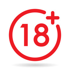 Obraz premium simple 18 plus red icon. concept of ui emblem, unusual ban symbol, censure adult permit and x-rated age limit mark.
