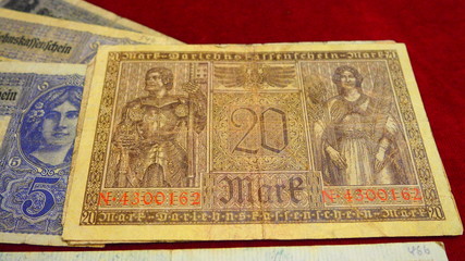 Fototapeta na wymiar Banknotes from German Empire, First World War. Mark Germany