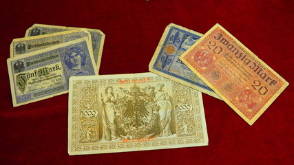 Banknotes from German Empire, First World War. Mark Germany