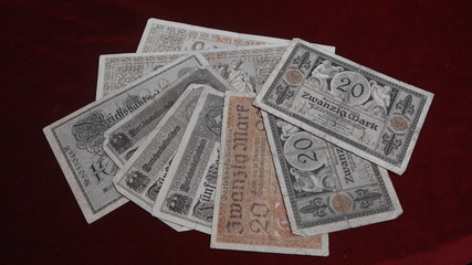 Banknotes from German Empire, First World War. Mark Germany
