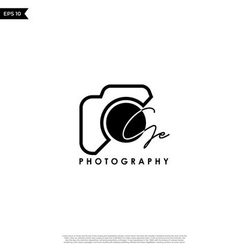 Initial Letter GE with camera. Logo photography simple luxury vector.