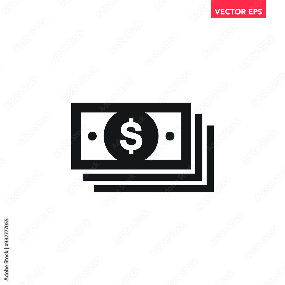 Poster black paper cash bundle icon, simple infographic interface concept elements, app ui ux web button lo