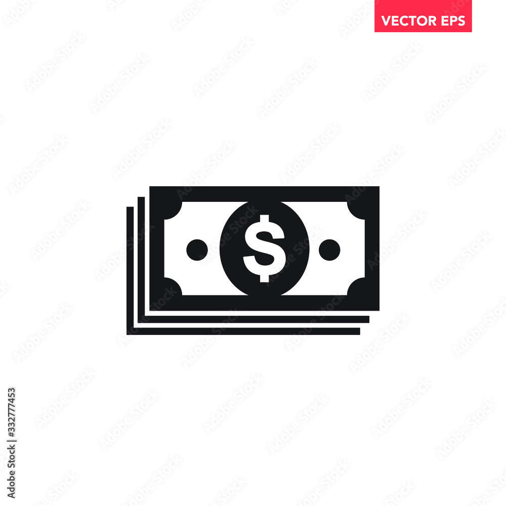 Poster black paper cash bundle icon, simple infographic interface concept elements, app ui ux web button lo