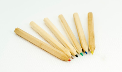 six wood little colored pencils