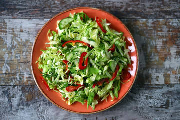 Healthy vitamin salad with fresh cabbage. Spring salad with cabbage and herbs. Healthy diet. Immunity diet.