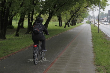Biking in an urban park