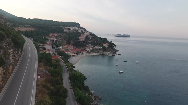 
Aerial panoramic view over Stikovica Zaton Dubrovnik and Adriatic sea coastline in Croatia