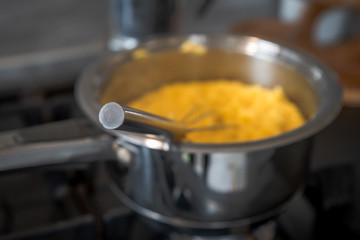 cooking italian polenta in the kitchen