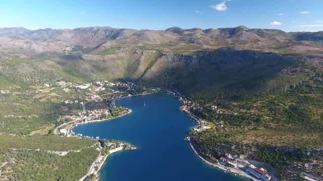 Aerial panoramic view over Stikovica Zaton Dubrovnik and Adriatic sea coastline in Croatia