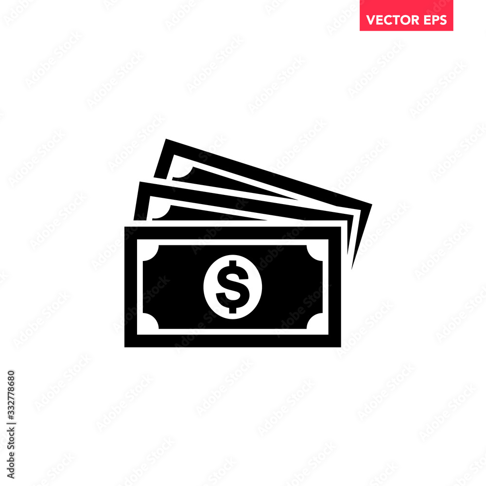 Poster black paper cash in fan shape icon, simple infographic interface concept elements, app ui ux web but