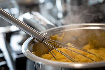 cooking italian polenta in the kitchen