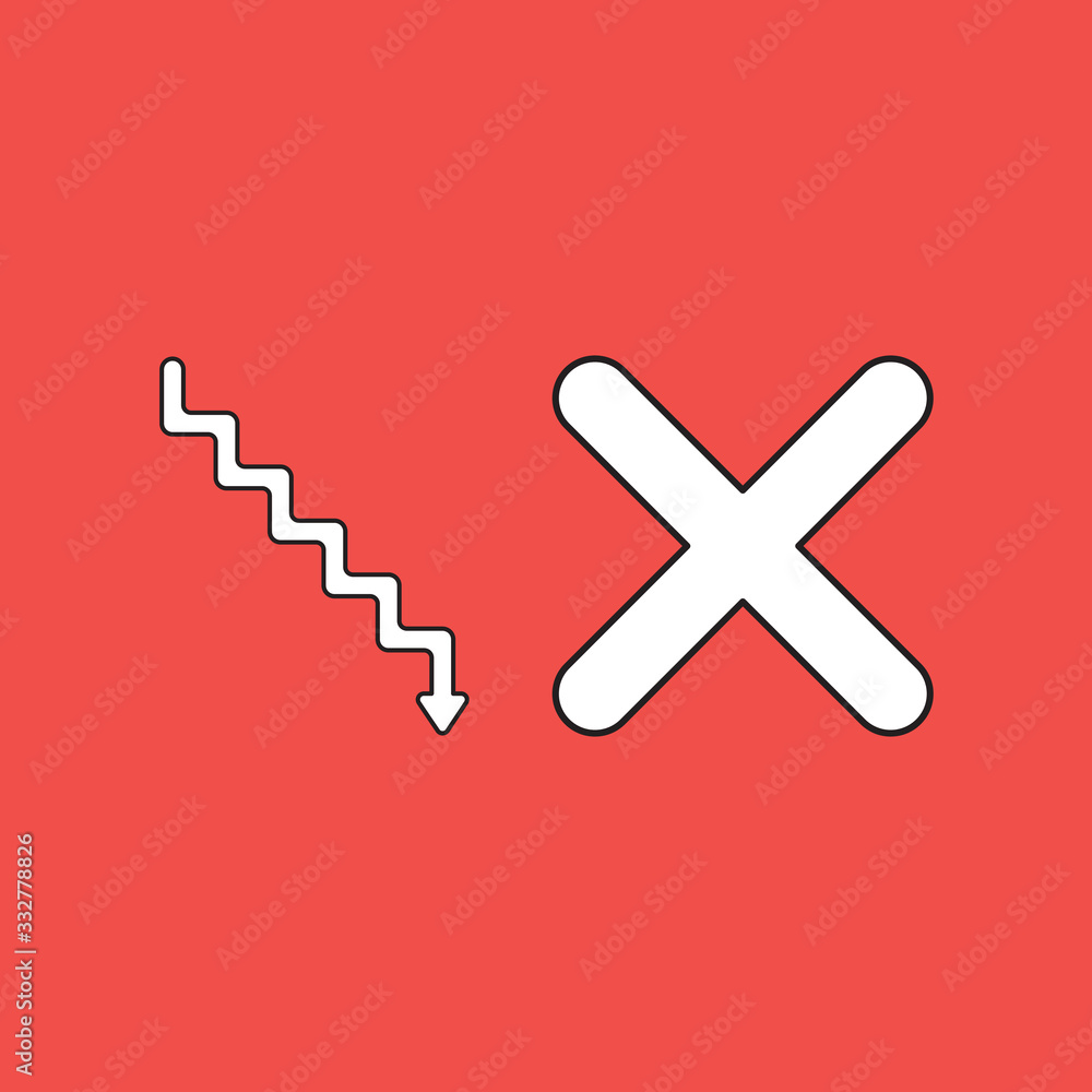 Aufkleber vector icon concept of stairs with arrow pointing down and x mark.