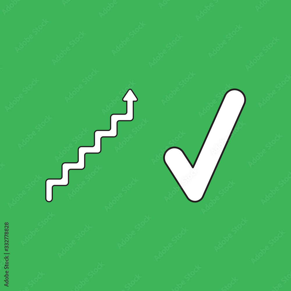 Poster vector icon concept of stairs with arrow up with check mark.