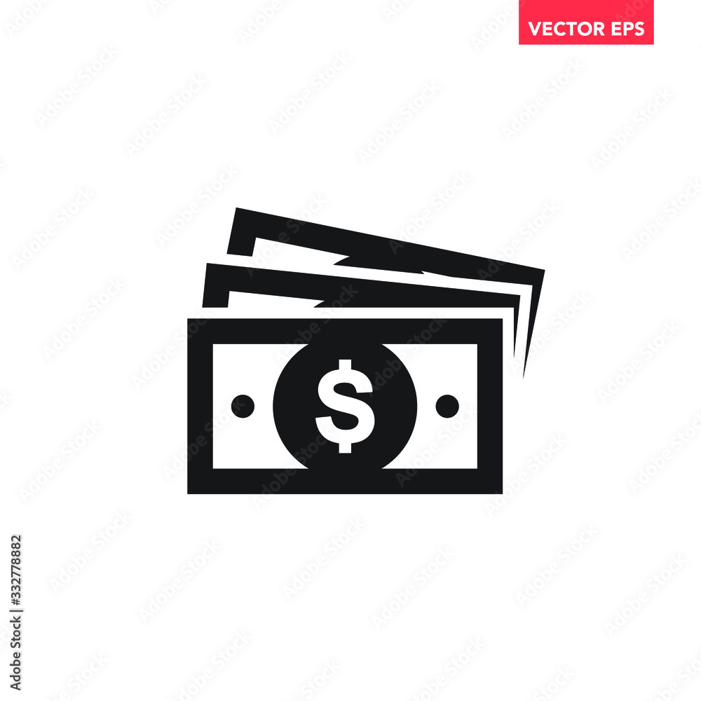 Poster black banknotes paper cash in fan shape icon, simple infographic interface concept elements, app ui 