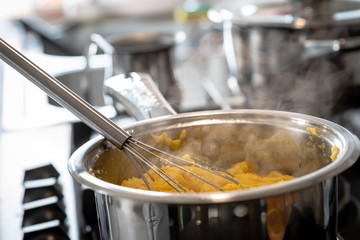 cooking italian polenta in the kitchen