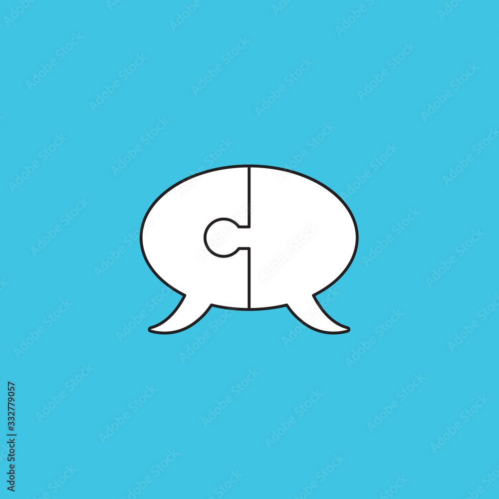 Poster vector icon concept of two part puzzle pieces speech bubbles connected.