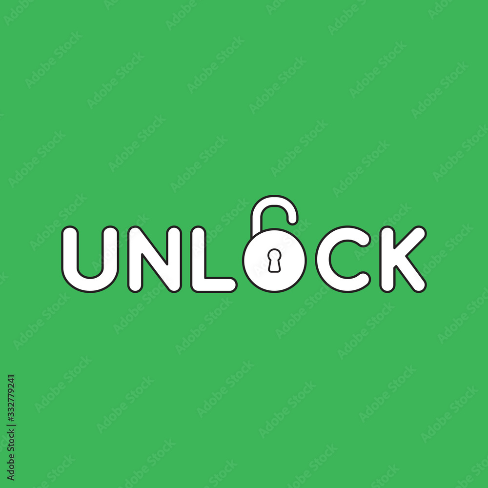 Aufkleber vector icon concept of unlock text with opened padlock.