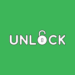 Vector icon concept of unlock text with opened padlock.