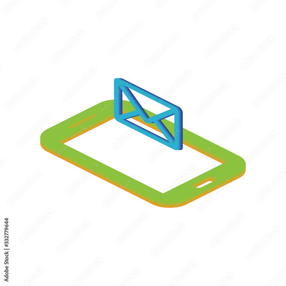 Poster isometric concept with smartphone and incoming messages. new mail, sms. e-mail notification. vector 