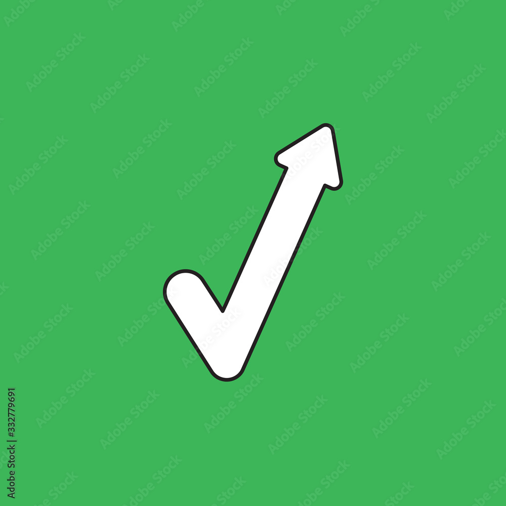 Poster vector icon concept of check mark with arrow pointing up.