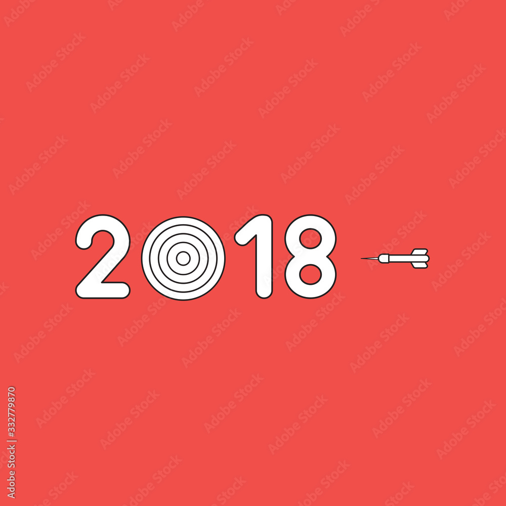 Poster vector icon concept of year of 2018 word text with bulls eye and dart.