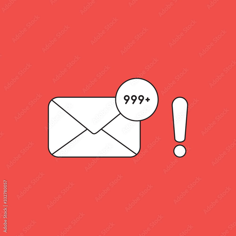Aufkleber vector icon concept of closed envelope email and lot of junk spam emails with exclamation mark.