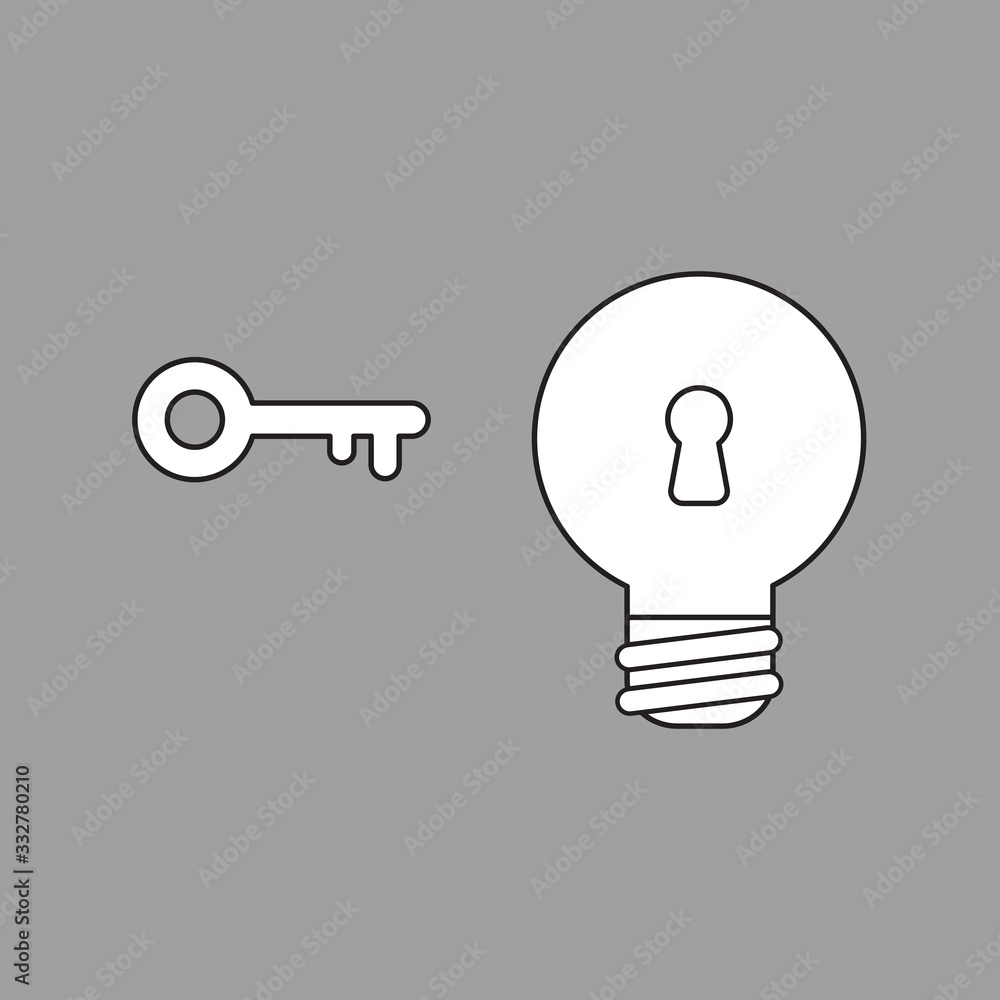Poster vector icon concept of light bulb with keyhole and key.
