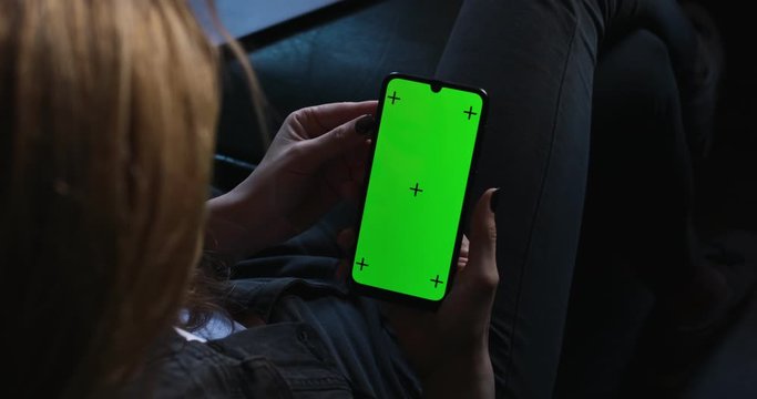 Using Phone with Green Screen and Traking Dot In Cafe. Shot on Cinema Camera in 4K