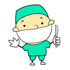 Doctor surgeon with scalpel medical cartoon vector isolated colorful illustration