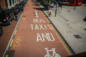 Bike, taxis and Bus path, Canterbury, Kent, Uk, England
