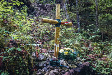 Place of rescue helicopter crash in 2015 on a Hornad Gorge tourist trail in Slovak Paradise park...