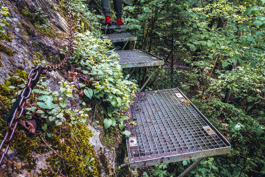 Hornad Gorge tourist trail in Slovak Paradise park located in Ore Mountains, Slovakia