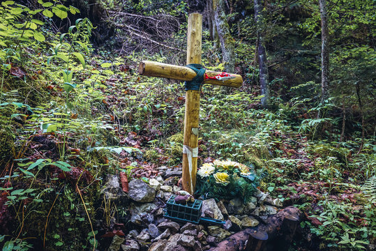 Place of rescue helicopter crash in 2015 on a Hornad Gorge tourist trail in Slovak Paradise park located in Ore Mountains, Slovakia