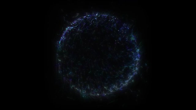 Seamless loop. Animation of a blue circle portal, consisting of particles and bursts of energy, isolated on black background with alpha luma matte VFX CG 4k. Space door. Constellations. Galaxy.