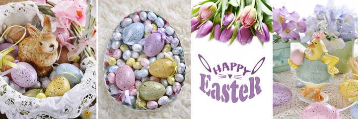 easter border with collection of pastel color pictures