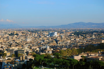 Beautiful city view of Rome, Italy from St Peter basilica tower