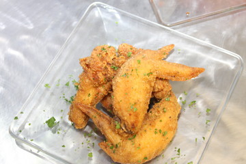 Fried Chicken Wings on a Glass Plate