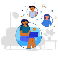 Flat Style Design. Freelancer Working at Home Telecommuting Vector Illustration