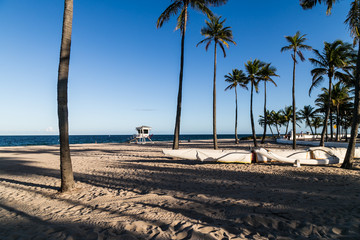 Fototapeta na wymiar Empty Florida beach after mayors announce beach closures because of coronavirus concerns, Fort Lauderdale, Florida. 