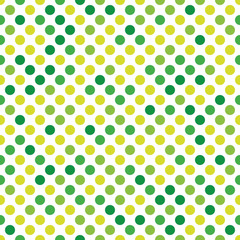 Seamless polka dot pattern. Green dots in random sizes on white background. Vector illustration