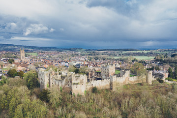 Fototapeta premium Aerial View over Ludlow Castle in Shropshire