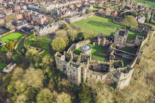 Aerial View over Ludlow Castle in Shropshire