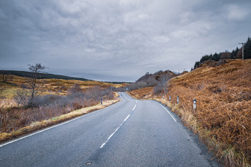 Empty Asphalt Road Across West Coast of Scotland